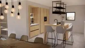 3D visualisatie van keukenontwerp in Oudemirdum met houten accenten